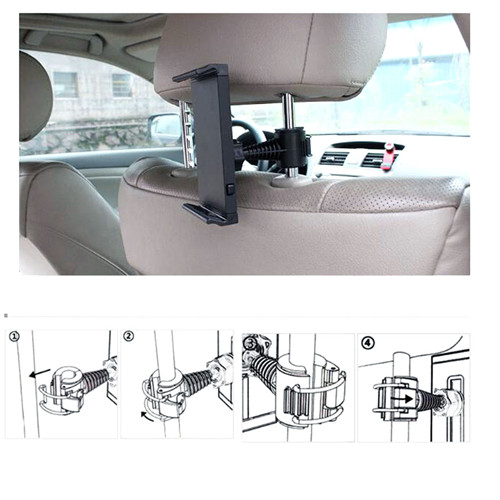 360 Degree Car Back Seat Headrest Mount Holder for iPad Mini/1/2/3/4/Air Galaxy Tablet Black