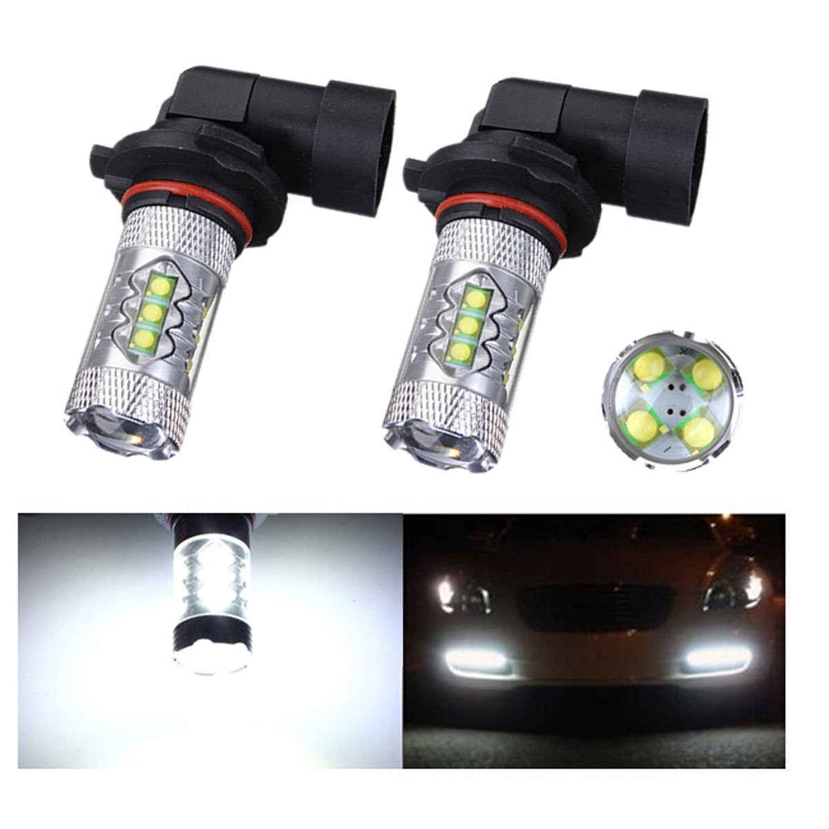 2X 9005 HB3 80W LED Projector  White Car Auto DRL Daytime Running Lights Headlight Fog Lamp Bulb