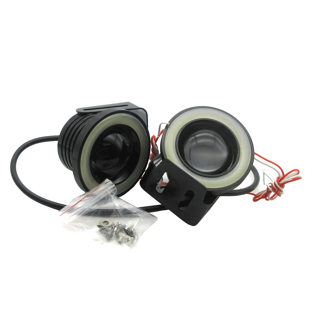 2X High Power 30W Car Projector White LED Fog Light Lamps COB Halo Angel Eye Ring Set