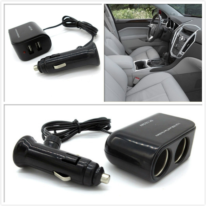 Dual USB 5V 3.1A Car Charger with 2 Cigarette Lighter Socket For Phone/GPS/PDA