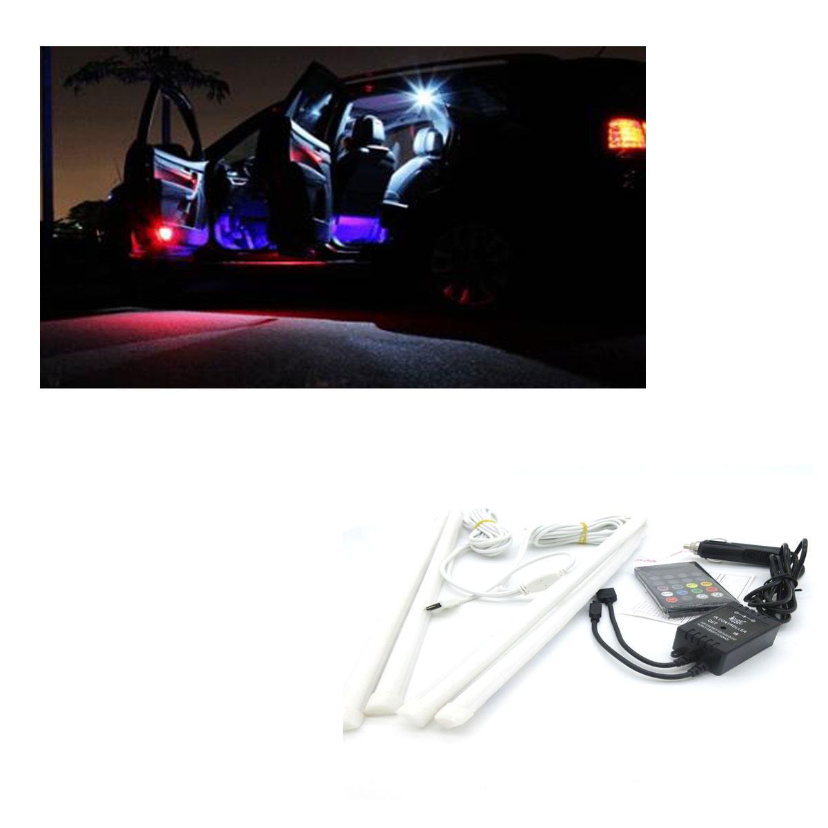 Car Interior RGB LED Strip Light Atmosphere Lamp Foot Decorative Light Lamp  Wireless IR Control