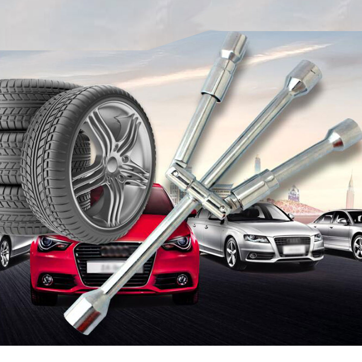 Car Tire Repair Tool Folding Cross Wrench Auto Socket Spanner Adjustable Change Nut Tire Lug