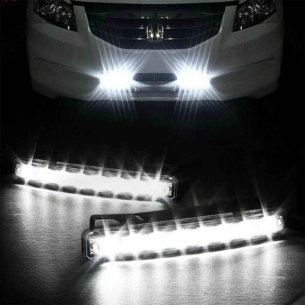 New 2 X Super Bright White Car 8-LED DRL Day Time Runing Light Driving light Kit Car Headlight