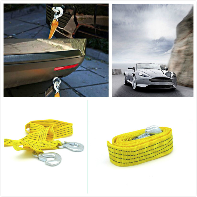 3M Car Tow Rope Cable Towing Strap With Hooks For Emergency Heavy Duty Pull Capacity 3 Tons Car Tool