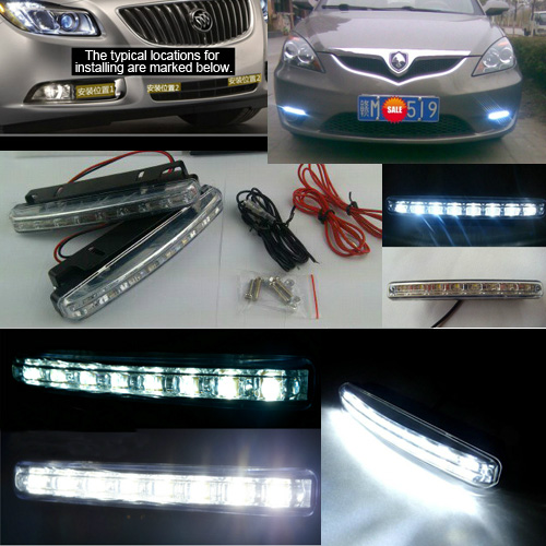 New 2 X Super Bright White Car 8-LED DRL Day Time Runing Light Driving light Kit Car Headlight