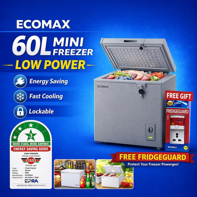 Ecomax 60L Chest Deep Freezer - Energy Saving Compact Freezer with Fridge Guard (Perfect for Small Spaces)