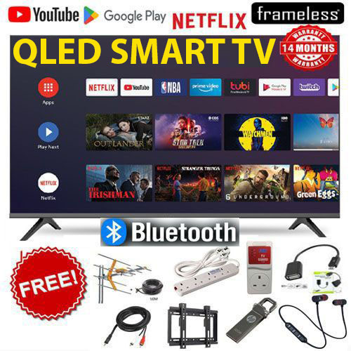 VITRON QLED 32" INCH HTC3288QS ,BLUETOOTH-ENABLED,FRAMELESS Smart Android TV Inbuilt Decoder Inbuilt WIFI Netflix Youtube Appstore 2*USB 3*HDMI+14 MONTHS WARRANTY+7 FREE GIFTS
