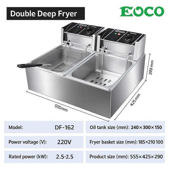 🔥 EOCO Double Deep Fryer 6+6L – Dual Tank Electric Stainless Steel Fryer, Fast Heating, Commercial Use
