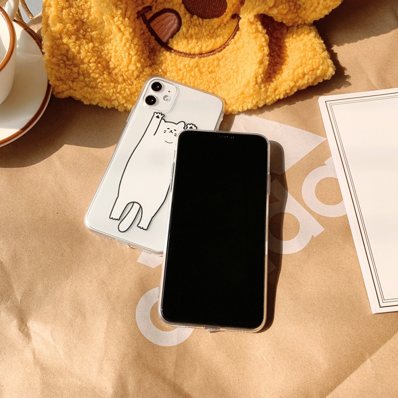 Cute Lazy White Cat Phone Case Mobile Accessories For iPhone 17 16 15 Anti-Fall Soft TPU Cover