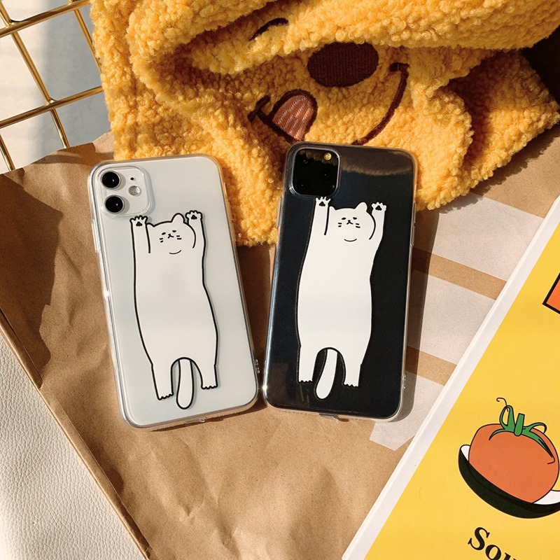 Cute Lazy White Cat Phone Case Mobile Accessories For iPhone 17 16 15 Anti-Fall Soft TPU Cover
