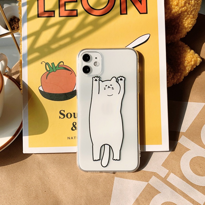 Cute Lazy White Cat Phone Case Mobile Accessories For iPhone 17 16 15 Anti-Fall Soft TPU Cover