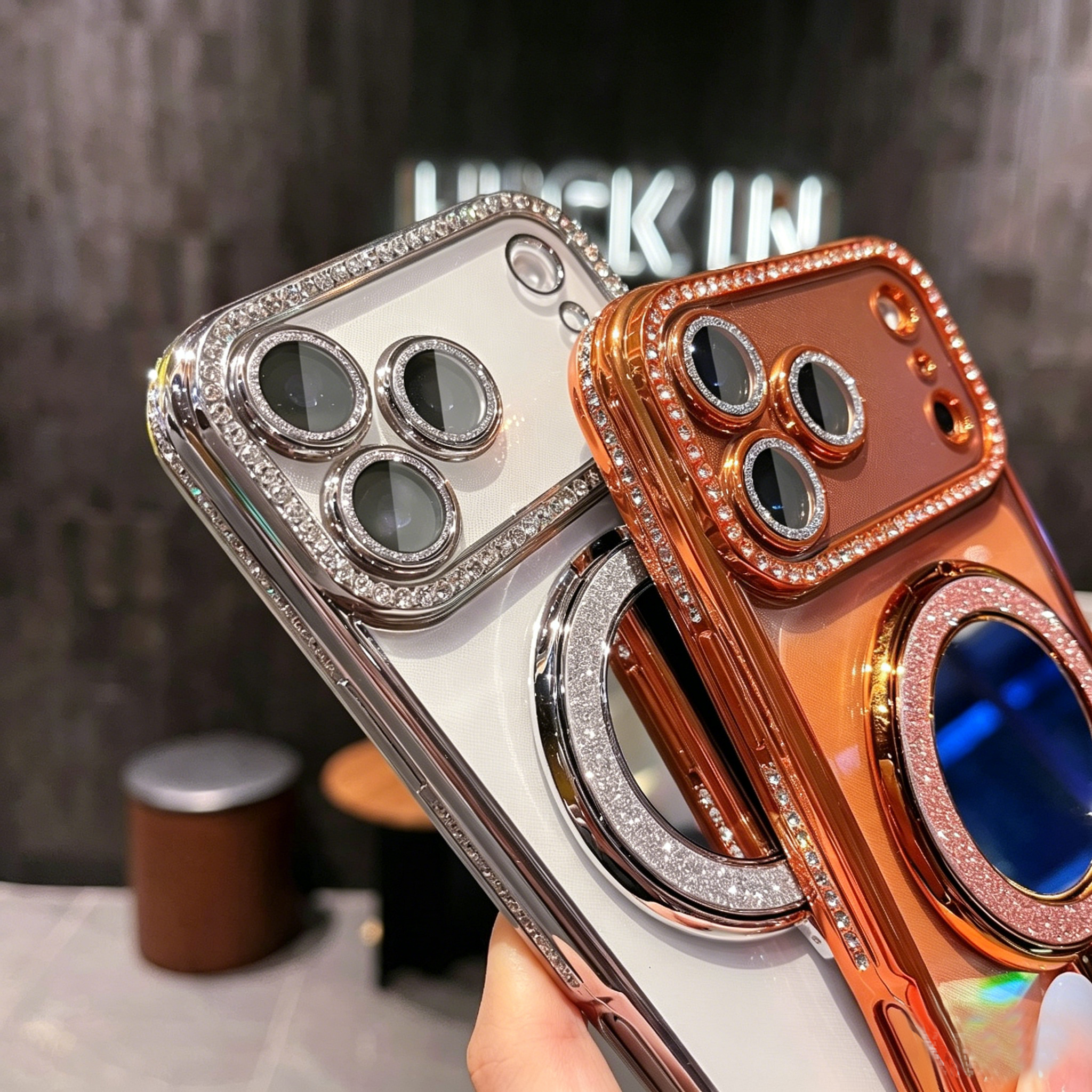 Luxury Phone Case with Mirror Magnetic Kickstand 360° Rotatable Ring Holder Shockproof Plating Case for iPhone 17 17Pro 16 Promax 15 14Pro 13plus 12Pro 11