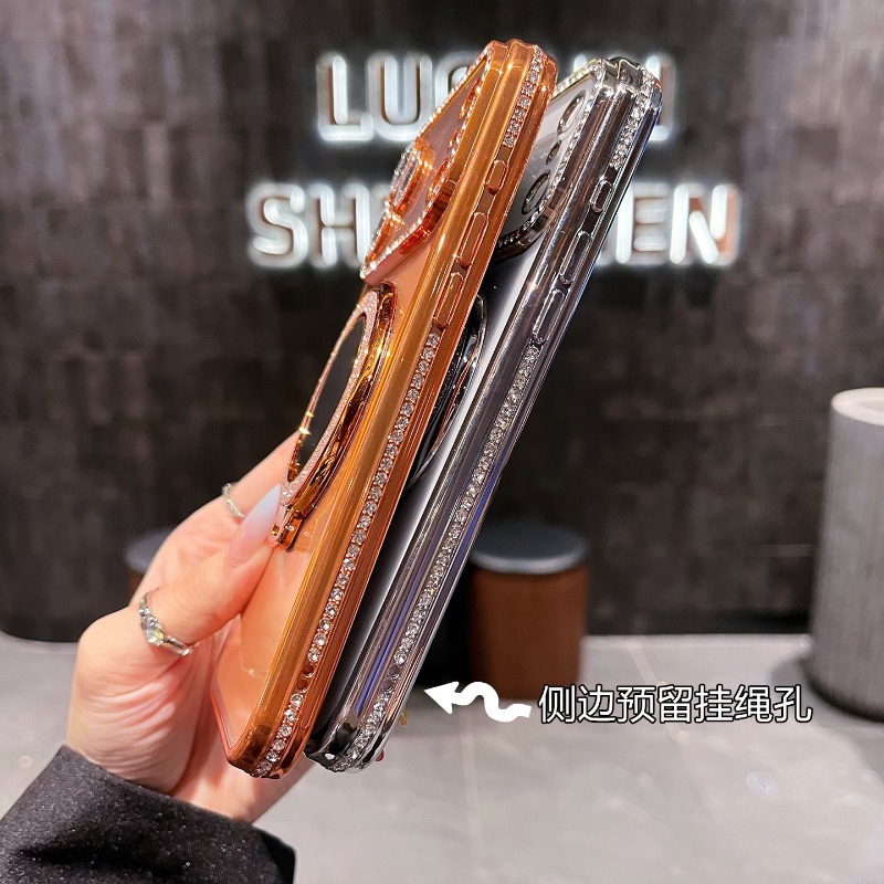 Luxury Phone Case with Mirror Magnetic Kickstand 360° Rotatable Ring Holder Shockproof Plating Case for iPhone 17 17Pro 16 Promax 15 14Pro 13plus 12Pro 11