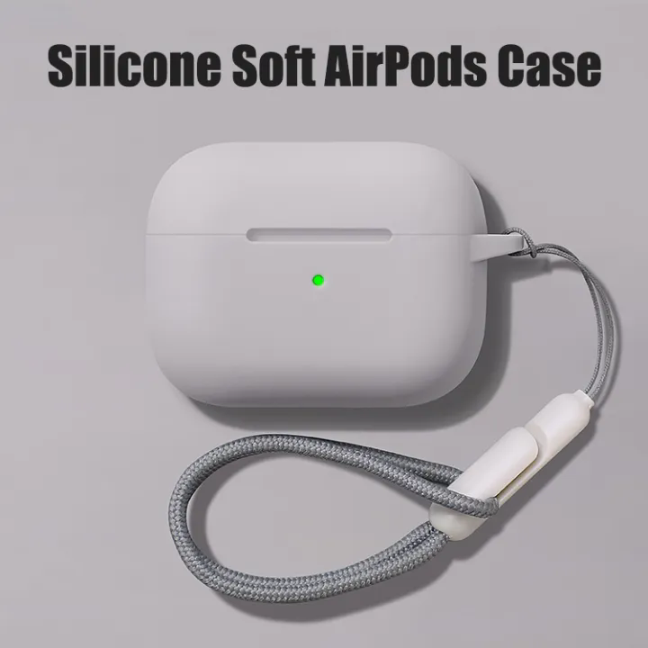 CrashStar With Free Woven Lanyard Solid Color Soft Silicone AirPods Case For AirPods 1 2 3 AirPods Pro 2 4 Wireless Bluetooth Headset Headphones Earphone Anti-lost Cover Simple Casing