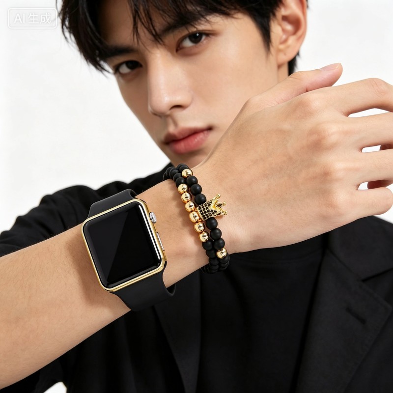 Fashion LED Digital Watch + 2PCS Bracelet Set , Luminous Electroplated Sports Electronic Watch Wrist Watch For Men And Women Crown Charm Bracelet Jewelry Gift Set