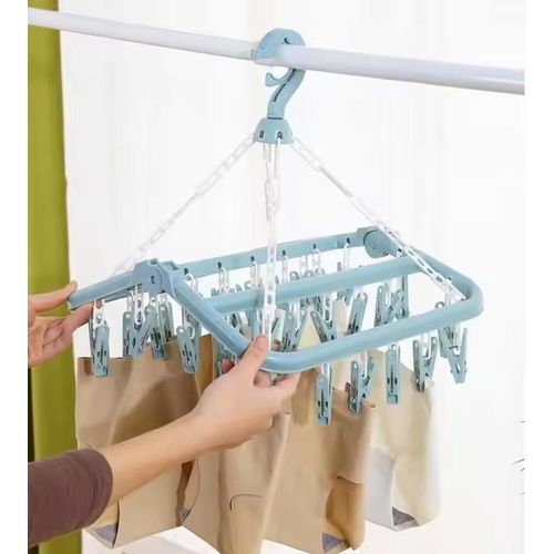 Foldable 32 Pegs Clips Folding Clothes Dryer Hanger Underwear/Socks Drying Hanger Rack