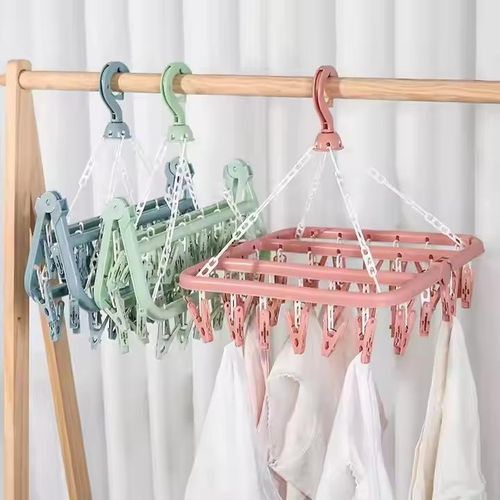 Foldable 32 Pegs Clips Folding Clothes Dryer Hanger Underwear/Socks Drying Hanger Rack