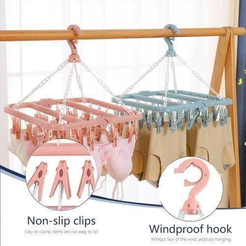 Foldable 32 Pegs Clips Folding Clothes Dryer Hanger Underwear/Socks Drying Hanger Rack