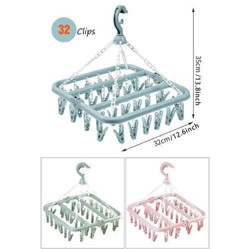 Foldable 32 Pegs Clips Folding Clothes Dryer Hanger Underwear/Socks Drying Hanger Rack