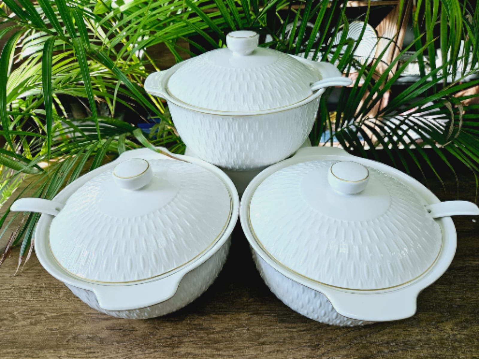 ✨ Premium 3-Piece 3-Litre Ceramic Casserole Bowls Set with Serving Spoons | Heavy-Duty Large Dining Buffet Dishes | Unique & Classy Home Resource ✅
