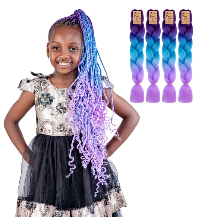 4 packs C26 Ombre Braid – Long Violet Ombre Braiding Hair for Box Braids Cornrows Knotless Braids and Twists Hairstyles - Three-Toned Ombre Braid with Colors Dark Purple, Blue and Lilac