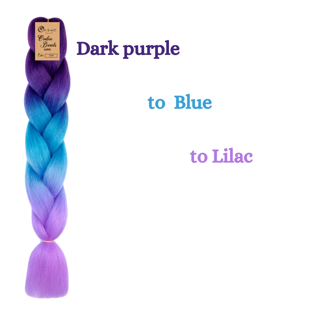 3 packs C26 Ombre Braid – Long Violet Ombre Braiding Hair for Box Braids Cornrows Knotless Braids and Twists Hairstyles - Three-Toned Ombre Braid with Colors Dark Purple, Blue and Lilac