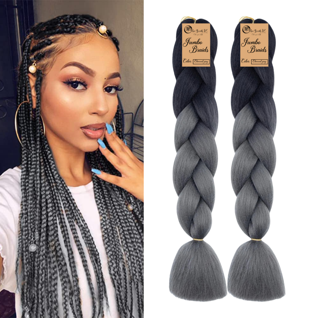 2 packs B35 Ombre Braid - Charcoal Gray Ombre Braiding Hair for Box Braids Cornrows Knotless Braids and Twists Hairstyles - Two-Toned Ombre Braid with Colors Black and Dark Grey