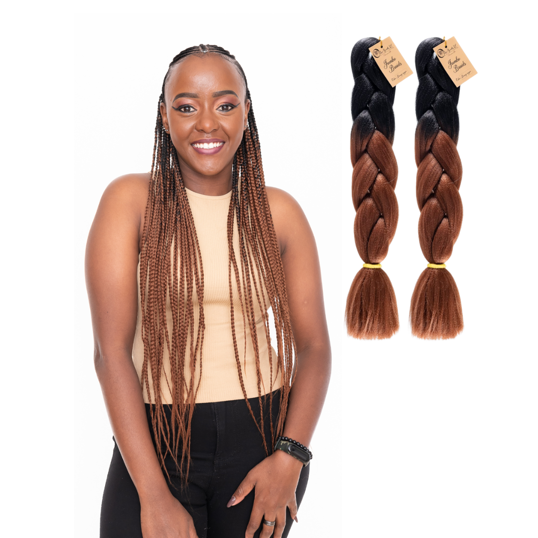 2 packs B29 Ombre Braid Brown Ombre Braiding Hair Bronze copper Ombre Braid for Box Braids Cornrows Knotless Braids and Twists Hairstyles Two-Toned Ombre Braid with Colors Black and Brown