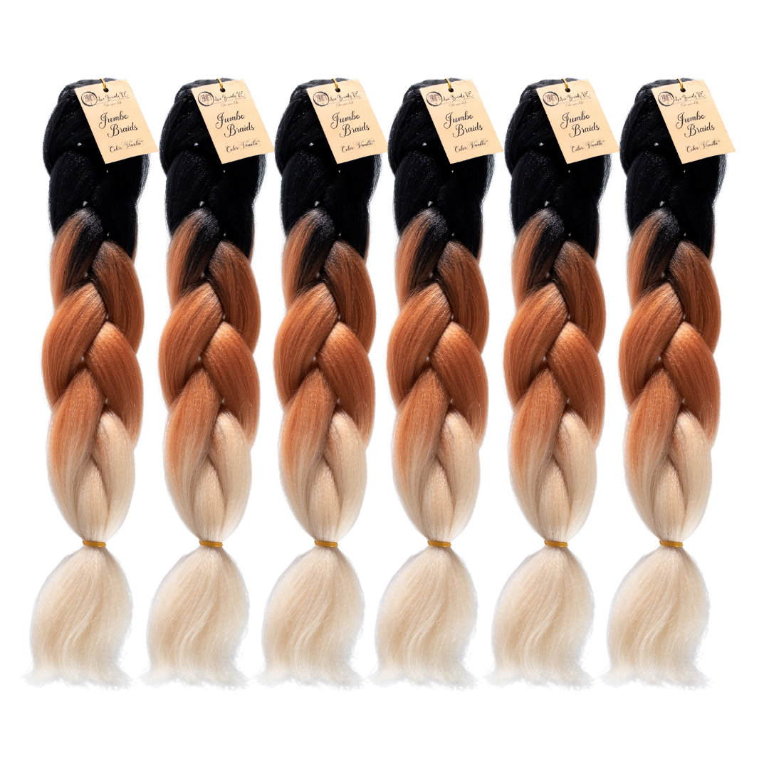 6 packs C15 Ombre Braid - Vanilla Ombre Braiding Hair for Box Braids Cornrows Knotless Braids and Twists Hairstyles - Three-Toned Ombre Braid with Colors Black, Golden Brown and Blonde