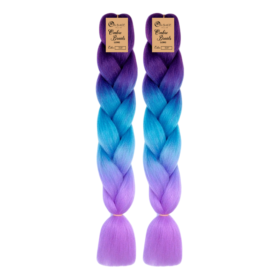 2 packs C26 Ombre Braid – Long Violet Ombre Braiding Hair for Box Braids Cornrows Knotless Braids and Twists Hairstyles - Three-Toned Ombre Braid with Colors Dark Purple, Blue and Lilac