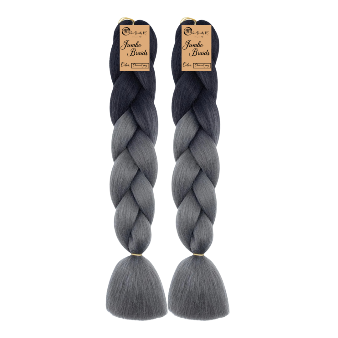 2 packs B35 Ombre Braid - Charcoal Gray Ombre Braiding Hair for Box Braids Cornrows Knotless Braids and Twists Hairstyles - Two-Toned Ombre Braid with Colors Black and Dark Grey