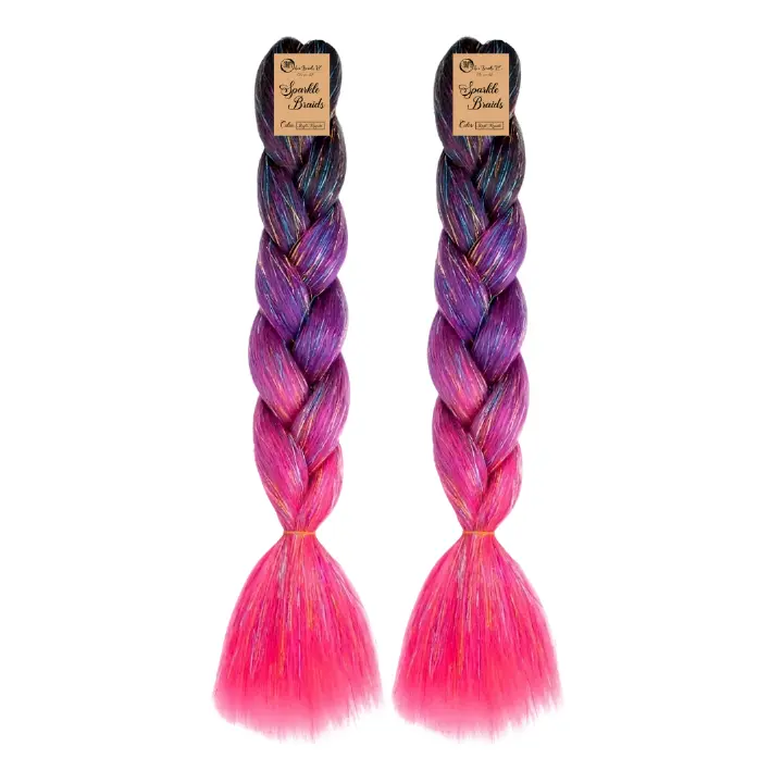 2 packs Sparkle Braids for Kids Glitter Ombre Braiding Hair Bright Magenta Sparkle Braid for Box Braids Cornrows Knotless Braids and Twists Hairstyles with Colors Black Light Purple and Neon Pink