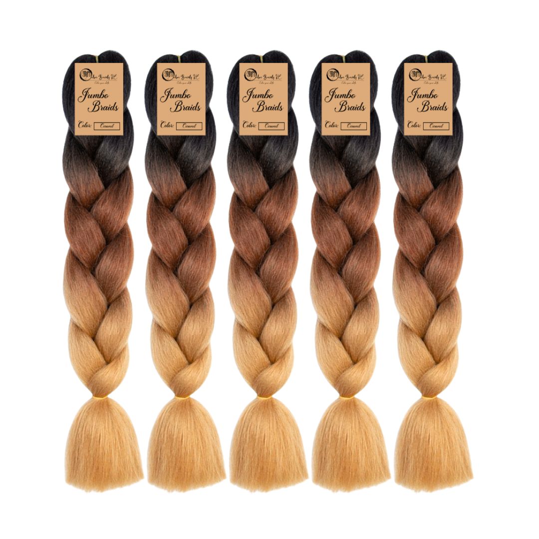 5 packs C14 Ombre Braid Ombre Braiding Hair Caramel Ombre Braid for Box Braids Cornrows Knotless Braids and Twists Hairstyles Three-Toned Ombre Braid with Colors Black Dark Brown and Golden Blonde