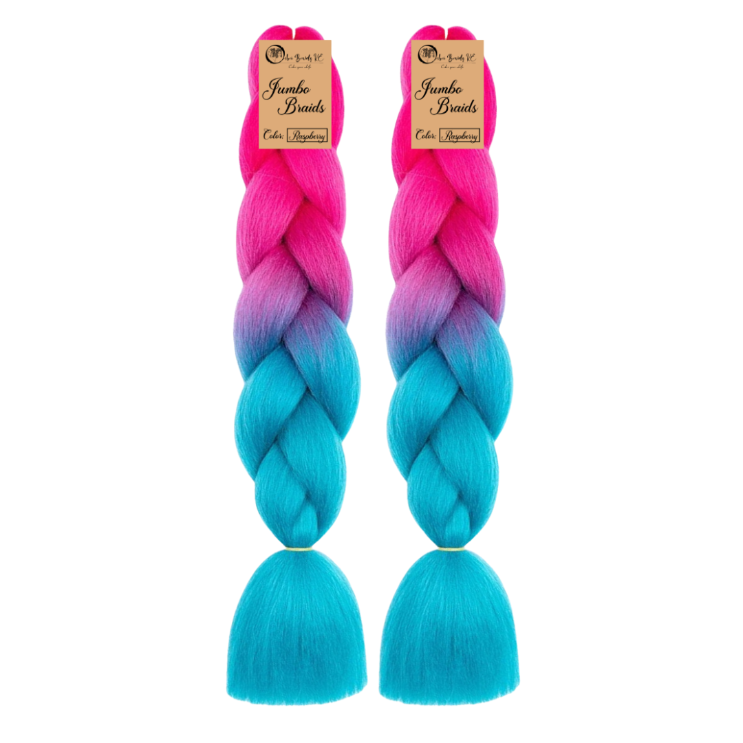 2 packs B41 Ombre Braid - Raspberry Ombre Braiding Hair for Box Braids Cornrows Knotless Braids and Twists Hairstyles - Two-Toned Ombre Braid with Colors Pink and Cyan Blue