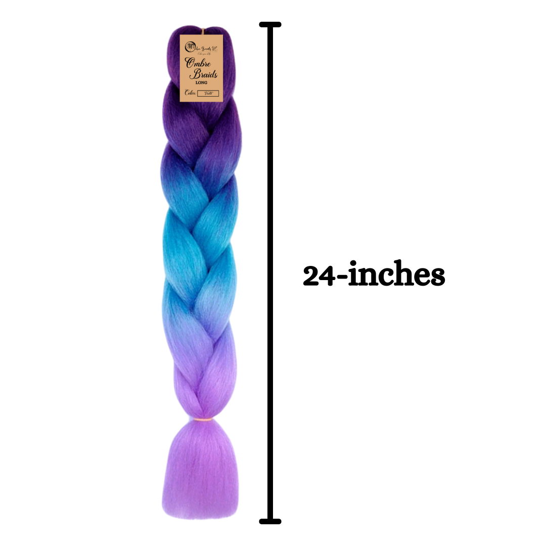 3 packs C26 Ombre Braid – Long Violet Ombre Braiding Hair for Box Braids Cornrows Knotless Braids and Twists Hairstyles - Three-Toned Ombre Braid with Colors Dark Purple, Blue and Lilac