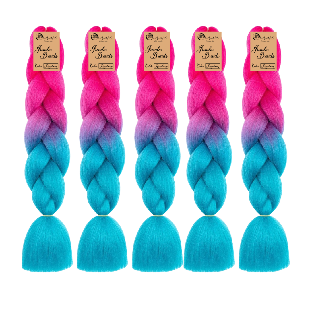 5 packs B41 Ombre Braid - Raspberry Ombre Braiding Hair for Box Braids Cornrows Knotless Braids and Twists Hairstyles - Two-Toned Ombre Braid with Colors Pink and Cyan Blue