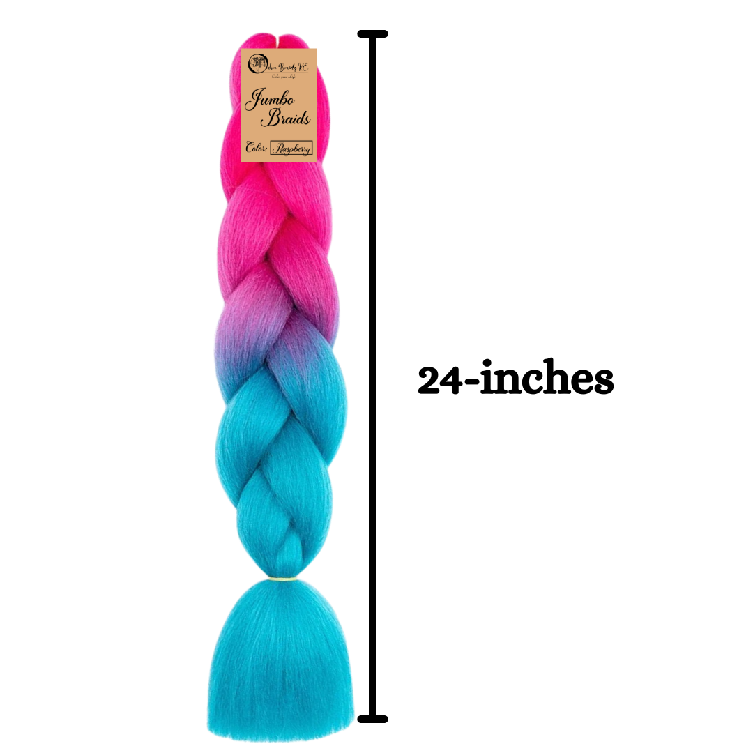 3 packs B41 Ombre Braid - Raspberry Ombre Braiding Hair for Box Braids Cornrows Knotless Braids and Twists Hairstyles - Two-Toned Ombre Braid with Colors Pink and Cyan Blue