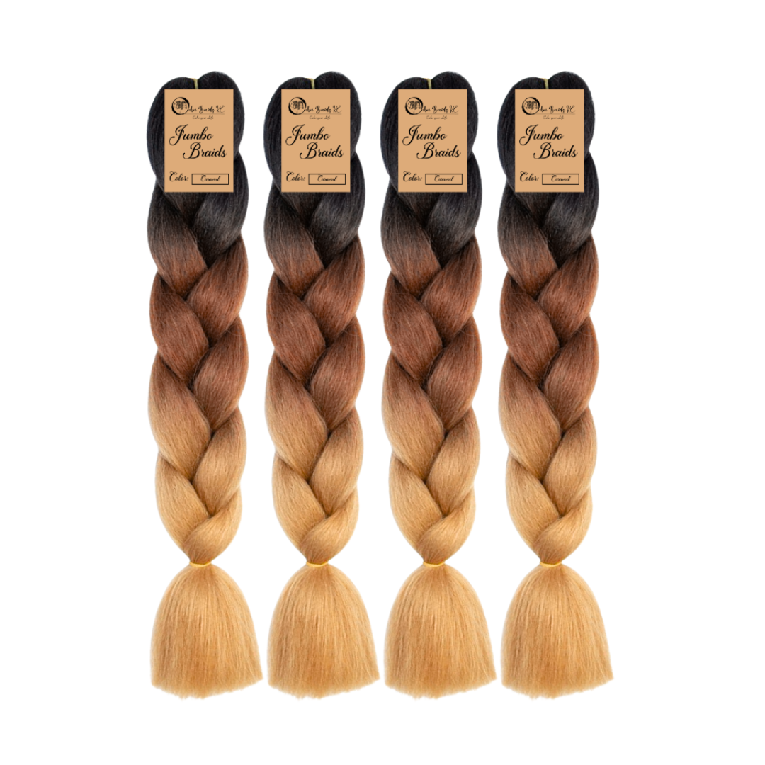 4 packs C14 Ombre Braid Ombre Braiding Hair Caramel Ombre Braid for Box Braids Cornrows Knotless Braids and Twists Hairstyles Three-Toned Ombre Braid with Colors Black Dark Brown and Golden Blonde