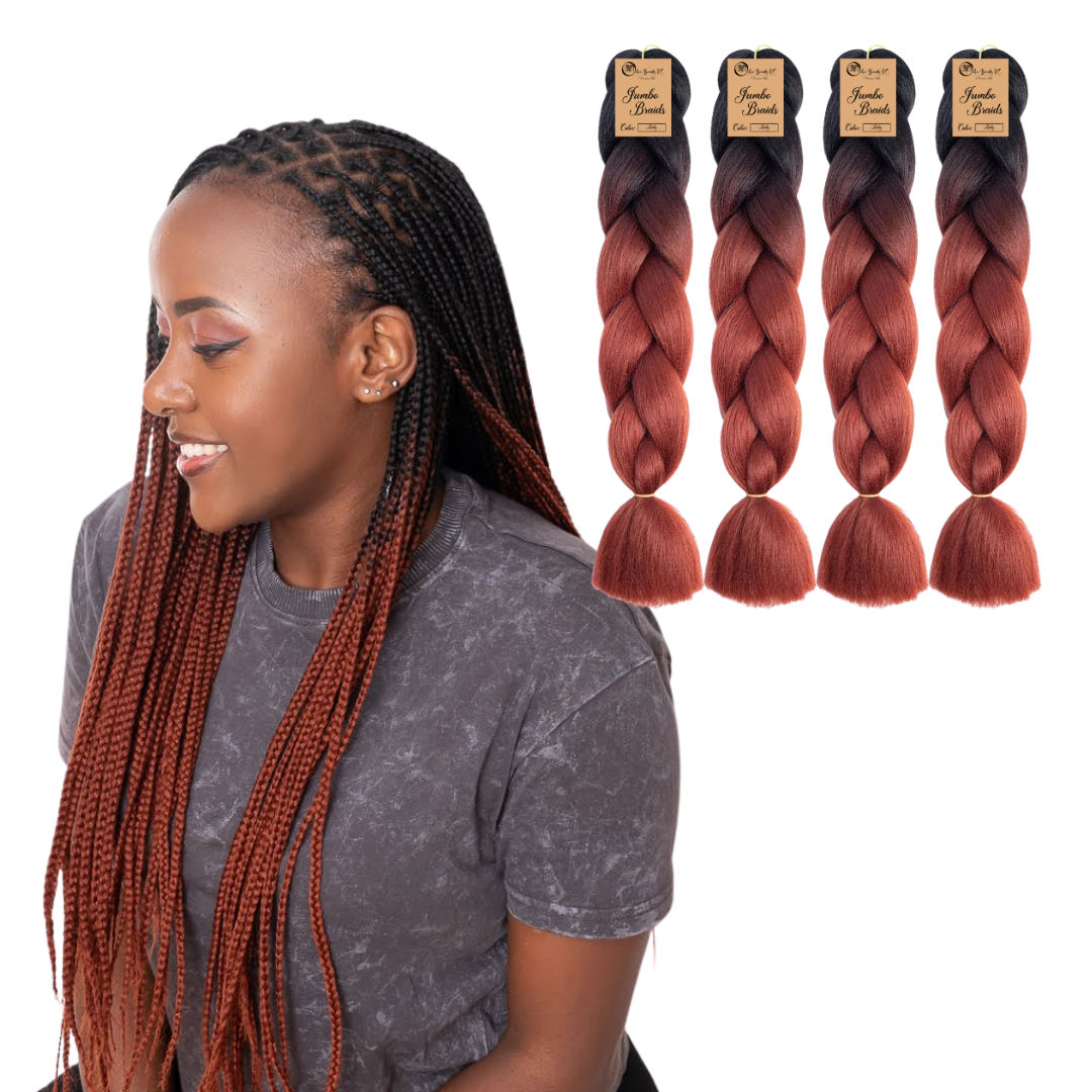4 packs B31 Ombre Braid Ombre Braiding Hair Ruby Ombre Braid for Box Braids Cornrows Knotless Braids and Twists Hairstyles Two-Toned Ombre Braid with Colors Black and Ruby Red