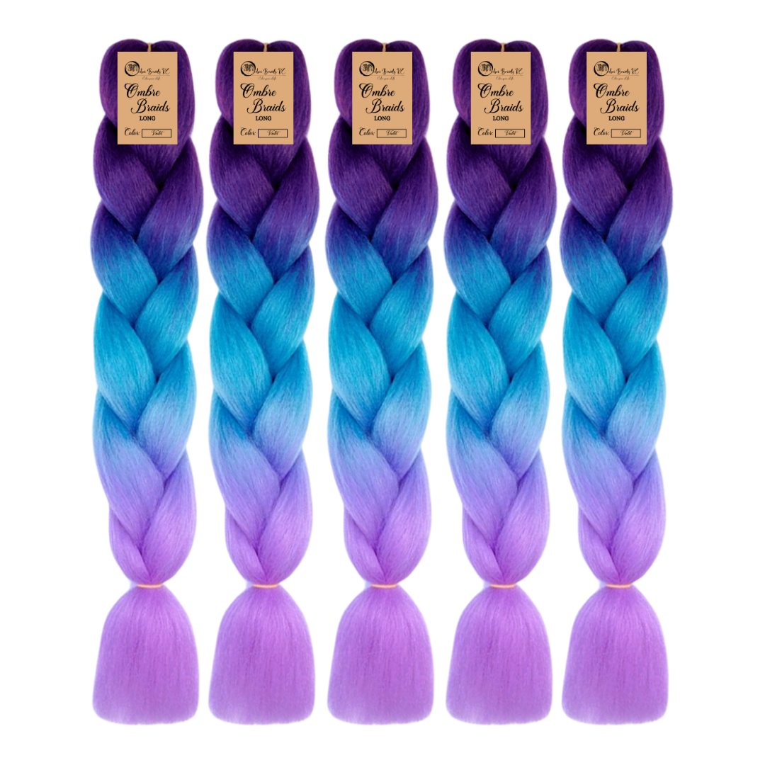 5 packs C26 Ombre Braid – Long Violet Ombre Braiding Hair for Box Braids Cornrows Knotless Braids and Twists Hairstyles - Three-Toned Ombre Braid with Colors Dark Purple, Blue and Lilac