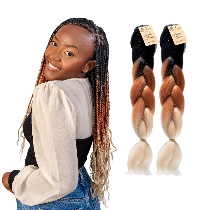 2 packs C15 Ombre Braid Ombre Braiding Hair Vanilla Ombre Braid for Box Braids Cornrows Knotless Braids and Twists Hairstyles Three-Toned Ombre Braid with Colors Black Golden Brown and Blonde
