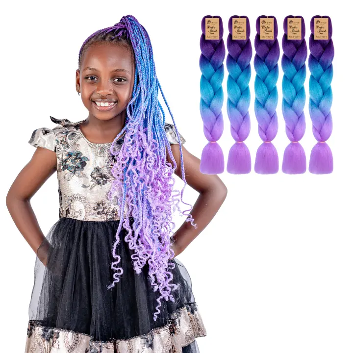 5 packs C26 Ombre Braid – Long Violet Ombre Braiding Hair for Box Braids Cornrows Knotless Braids and Twists Hairstyles - Three-Toned Ombre Braid with Colors Dark Purple, Blue and Lilac