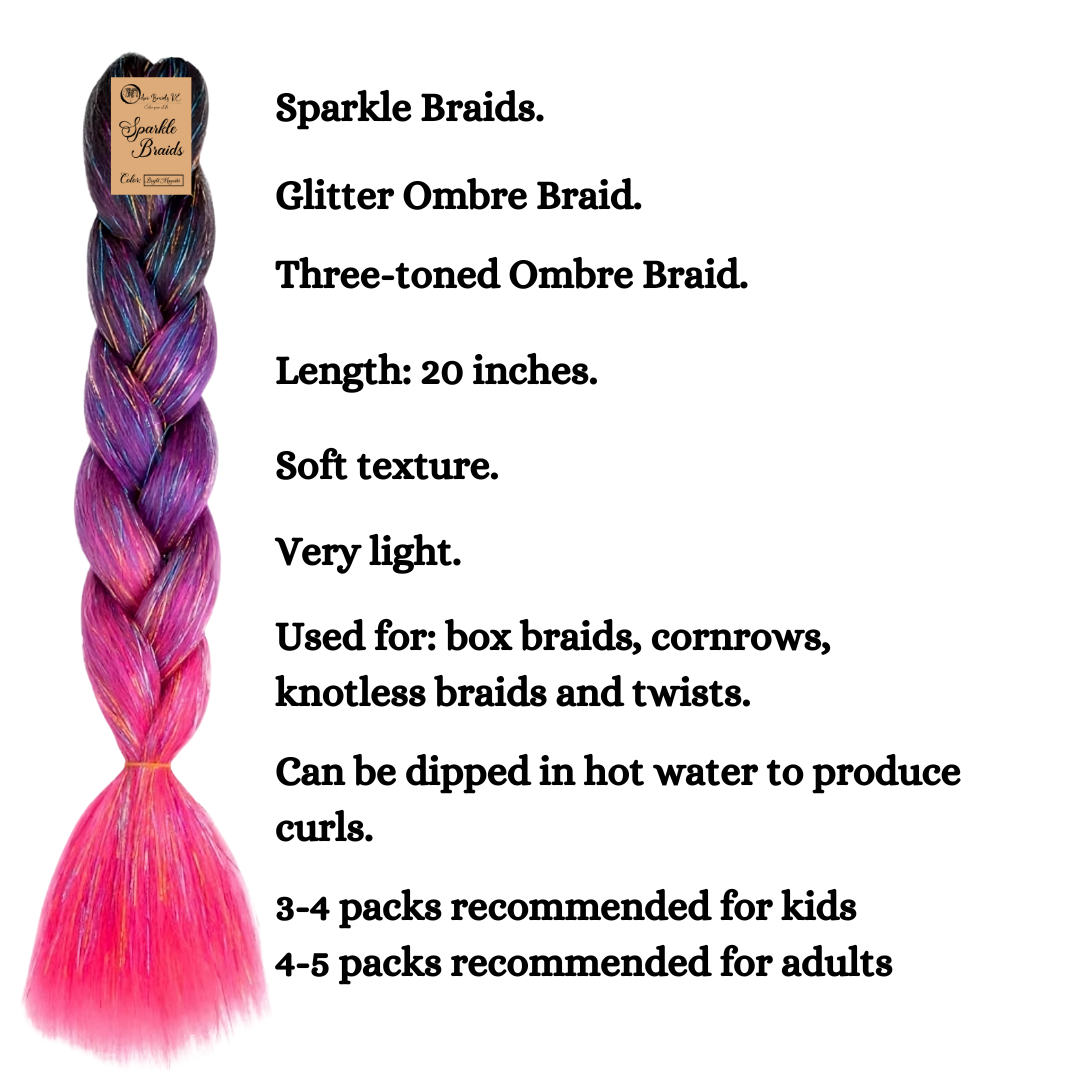 2 packs Sparkle Braids for Kids Glitter Ombre Braiding Hair Bright Magenta Sparkle Braid for Box Braids Cornrows Knotless Braids and Twists Hairstyles with Colors Black Light Purple and Neon Pink
