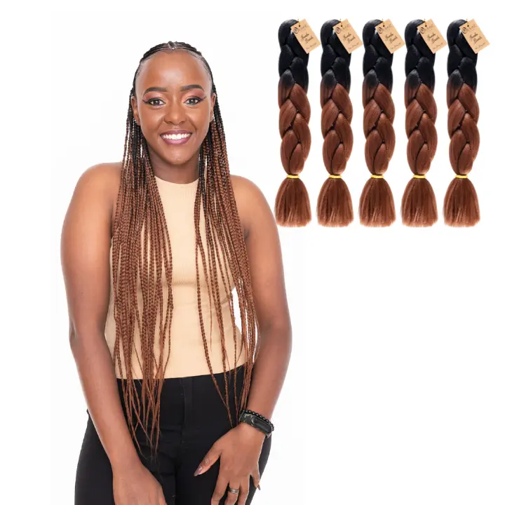 5 packs B29 Ombre Braid Brown Ombre Braiding Hair Bronze copper Ombre Braid for Box Braids Cornrows Knotless Braids and Twists Hairstyles Two-Toned Ombre Braid with Colors Black and Brown
