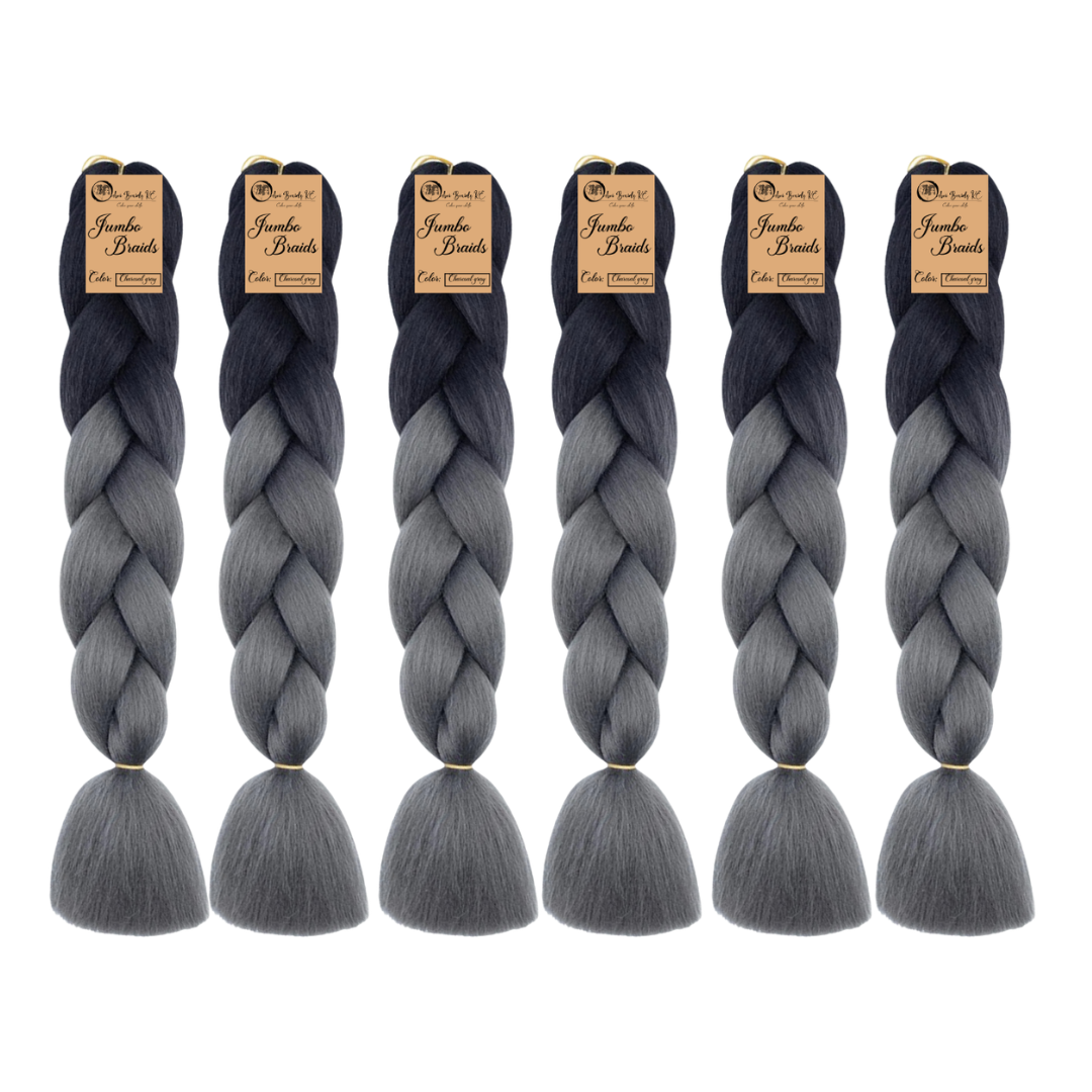6 packs B35 Ombre Braid - Charcoal Gray Ombre Braiding Hair for Box Braids Cornrows Knotless Braids and Twists Hairstyles - Two-Toned Ombre Braid with Colors Black and Dark Grey