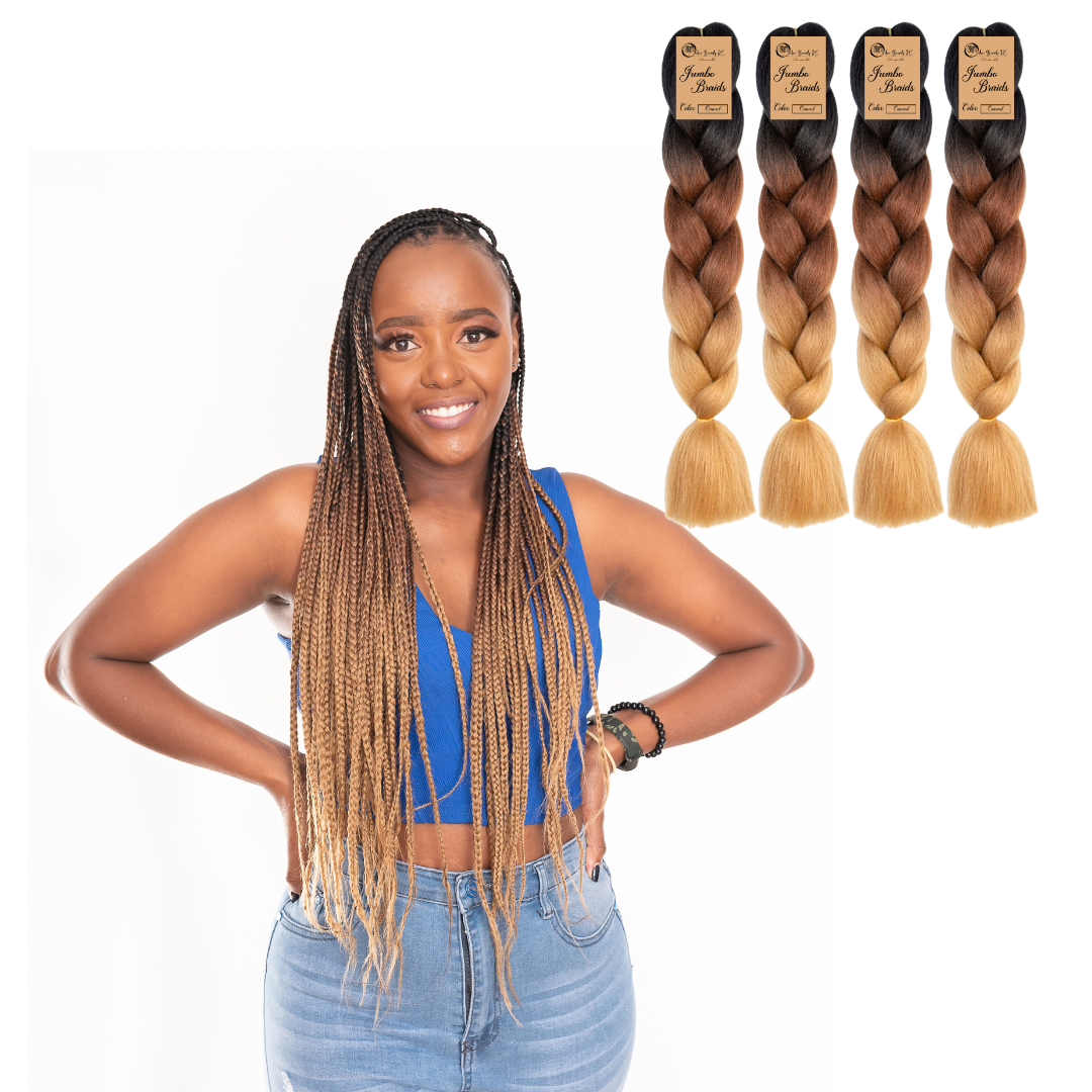 4 packs C14 Ombre Braid Ombre Braiding Hair Caramel Ombre Braid for Box Braids Cornrows Knotless Braids and Twists Hairstyles Three-Toned Ombre Braid with Colors Black Dark Brown and Golden Blonde
