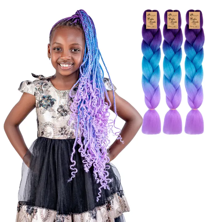 3 packs C26 Ombre Braid – Long Violet Ombre Braiding Hair for Box Braids Cornrows Knotless Braids and Twists Hairstyles - Three-Toned Ombre Braid with Colors Dark Purple, Blue and Lilac