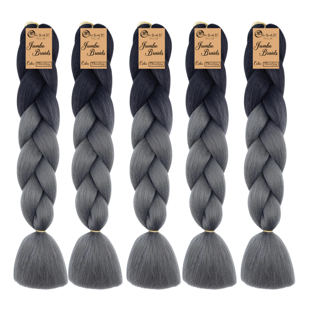 5 packs B35 Ombre Braid - Charcoal Gray Ombre Braiding Hair for Box Braids Cornrows Knotless Braids and Twists Hairstyles - Two-Toned Ombre Braid with Colors Black and Dark Grey