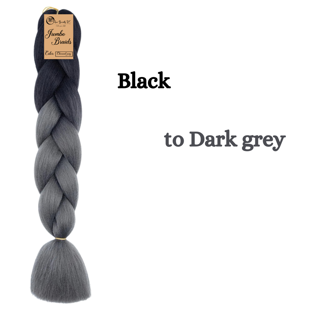 2 packs B35 Ombre Braid - Charcoal Gray Ombre Braiding Hair for Box Braids Cornrows Knotless Braids and Twists Hairstyles - Two-Toned Ombre Braid with Colors Black and Dark Grey