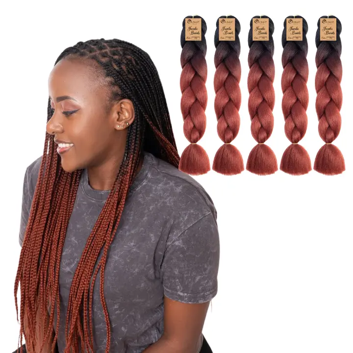 5 packs B31 Ombre Braid Ombre Braiding Hair Ruby Ombre Braid for Box Braids Cornrows Knotless Braids and Twists Hairstyles Two-Toned Ombre Braid with Colors Black and Ruby Red